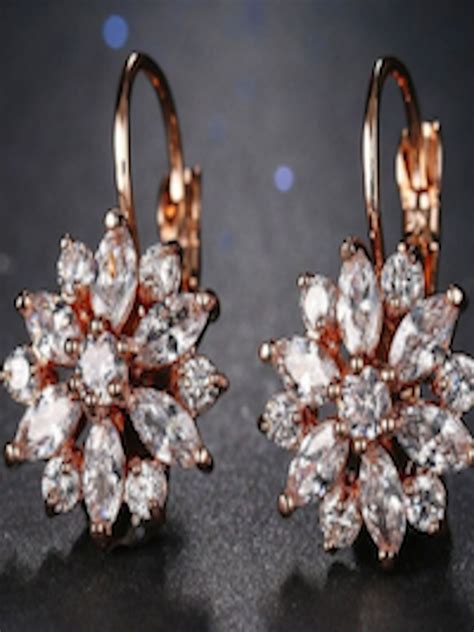 Buy Oomph Gold Plated Floral Cubic Zirconia Drop Earrings Earrings