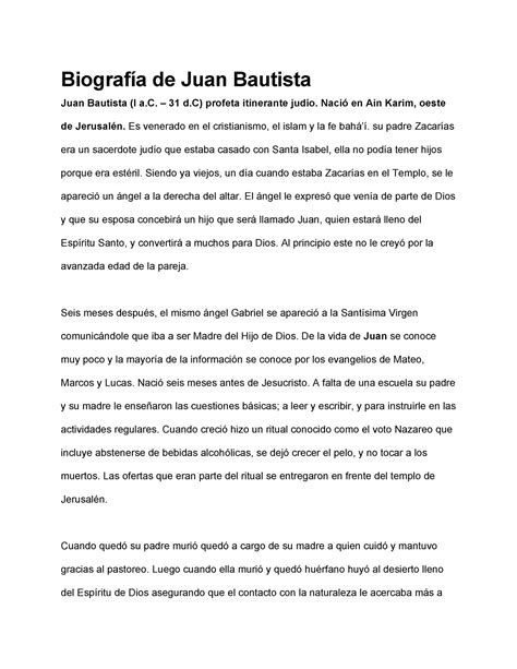 Biografía de Juan Bautista Biografía de Juan Bautista Juan Bautista