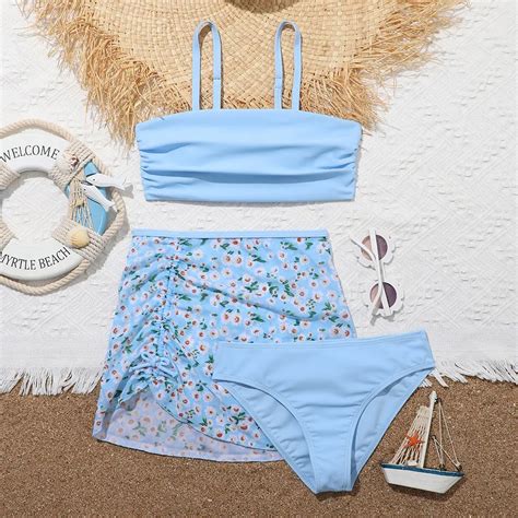 Bikini Con Estampado De Florecitas Para Ni As Traje De Ba O Con Falda De Playa
