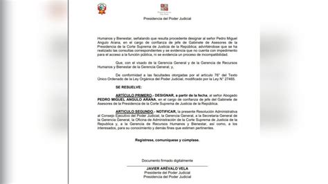 Pedro Angulo Fue Designado Jefe De Gabinete De Asesores Del Poder