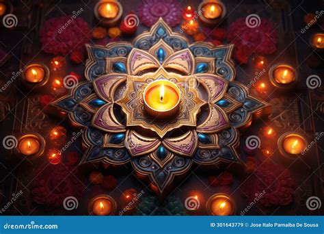 Traditional Diwali Poster Featuring Rangoli Stock Illustration - Illustration of season, golden ...