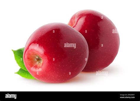 Isolated Apples Two Whole Red Pink Apple Fruit With Leaves Isolated