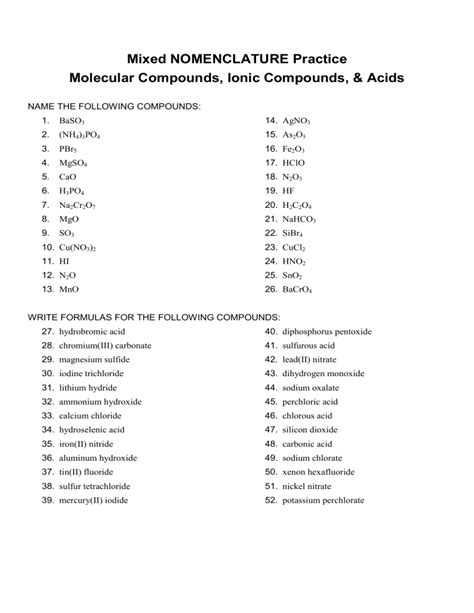 Nomenclature Practice With Answers