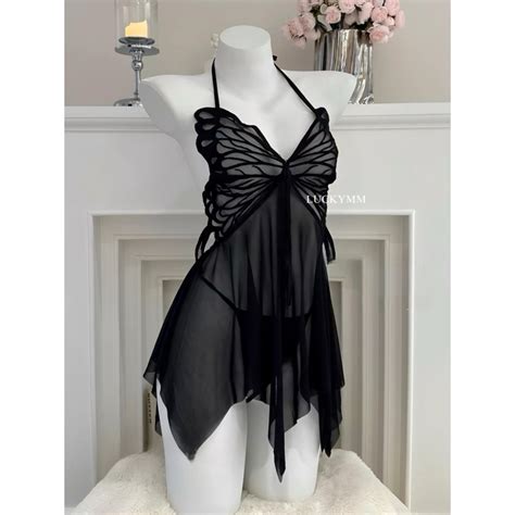 Jual Luckymm Lingerie Dress Sexy Transparan Kupu Kupu Baju Tidur Sexy Lingerie Wanita