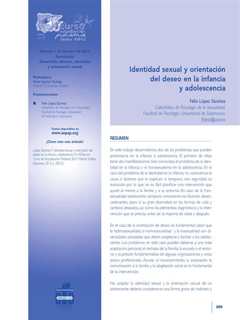 Identidad Sexual Y Orientación Del Deseo En La Infancia Y Adolescencia Pdf Transexual