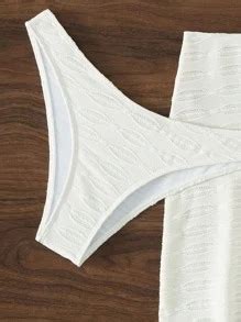 Shein Swim Summer Beach Textured Bikini Set Criss Cross Bra Bikini Bottom Beach Skirt