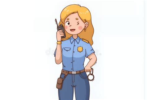 Cheerful Blonde Chibi Police Officer In Korean Cartoon Style Pixel Art Illustration On White