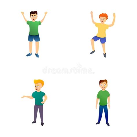 Morning Exercise Icons Set Cartoon Vector Man Doing Exercise Stock