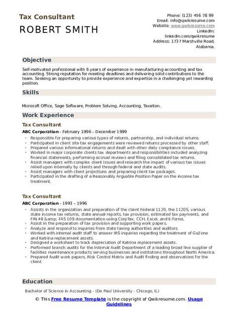 Tax Consultant Resume Samples Qwikresume