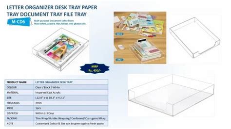 CLEAR Plastic LETTER ORGANIZER DESK TRAY PAPER TRAY DOCUMENT TRAY FILE ...