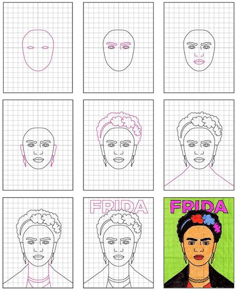 Easy Frida Kahlo For Kids Tutorial And Frida Kahlo Coloring Page
