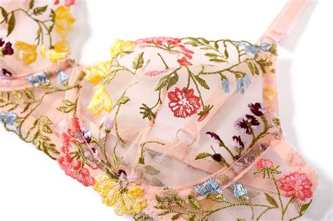 Floral Embroidery Lingerie Set Sheer Unlined Bra Mesh Thong Women S Sexy Lingerie Underwear