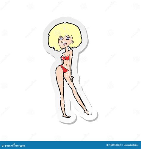 A Creative Retro Distressed Sticker Of A Cartoon Woman In Bikini Stock Vector Illustration Of