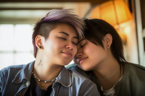 Premium AI Image Lovely Lesbian Couple Having A Good Time Practicing Mindfulness Meditation