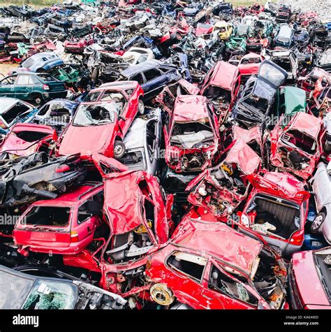 Scrapped Cars Stacked On A Scrap Yard Car Recycling Stock Photo Alamy