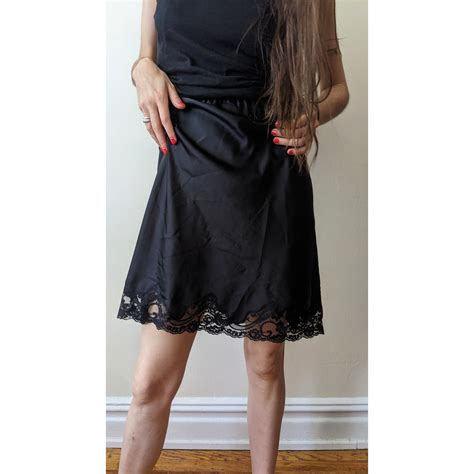 Vintage Black Lingerie Slip Skirt W Lace Detailing Etsy