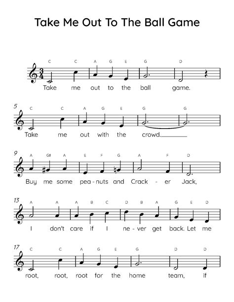 Take Me Out To The Ball Game Easy Piano Sheet Music Digital