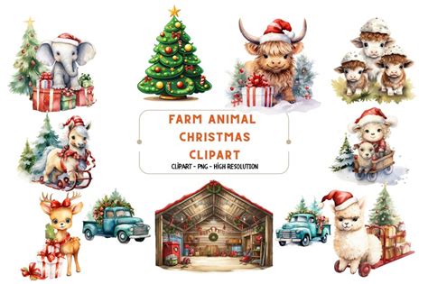 20 Christmas Farm Animals Clipart Watercolor Farm Animals Christmas ...