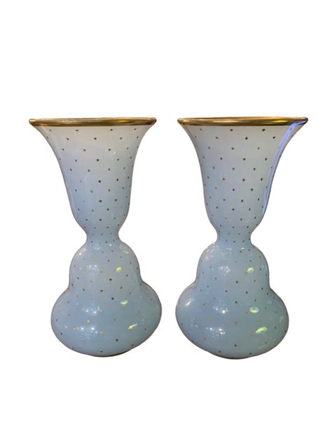 Proantic Paire De Vases En Opaline Bleu Claire