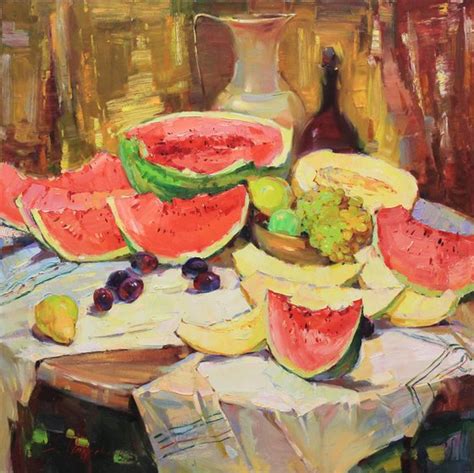 Still Life With Watermelon Oil Painting By Alisa Onipchenko