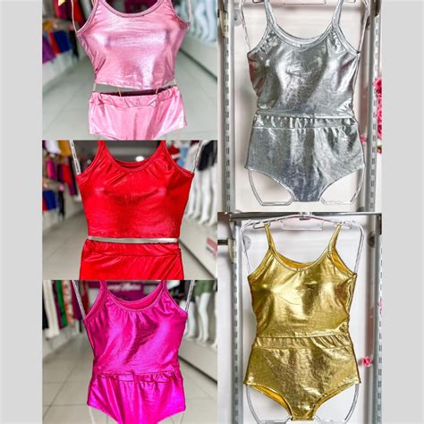 Conjunto Hot Pants Conjunto Metalizado Conjunto Feminino Kit Hot Pants Top Regata Conjunto