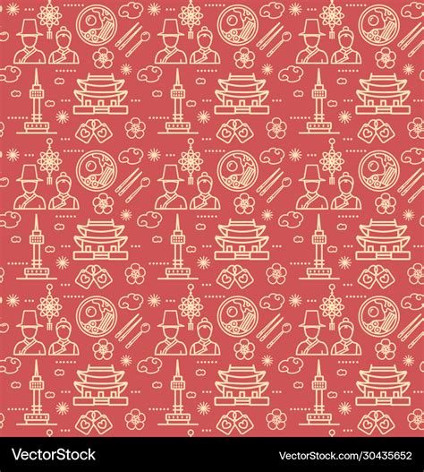 Korea signs seamless pattern background on a red Vector Image