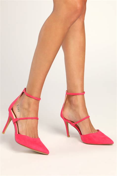Hot Pink Stiletto Heel Ankle Strap Heels Pointed Toe Pumps Lulus