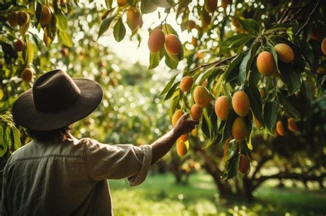 Sweet Success Harvesting Mangoes From The Orchard Premium Ai