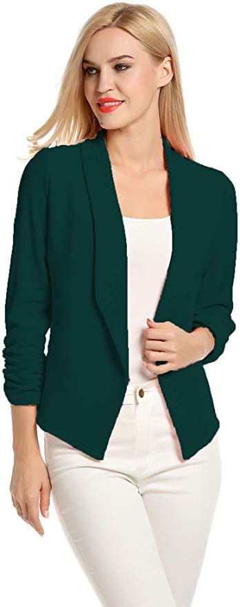 Pogtmm Women 3 4 Sleeve Blazer Open Front Cardigan Jacket Work Office