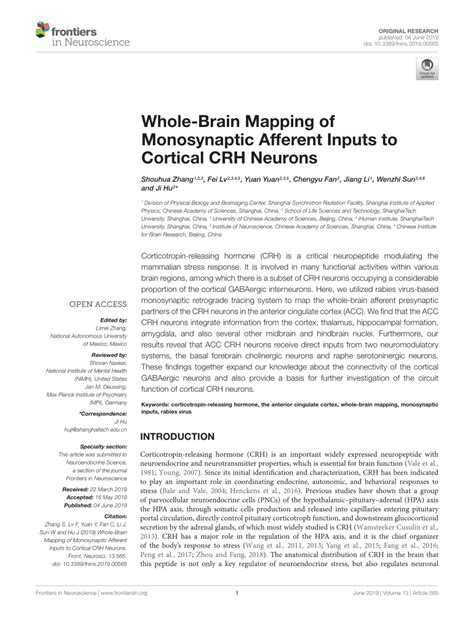 Pdf Whole Brain Mapping Of Monosynaptic Afferent Inputs To Cortical