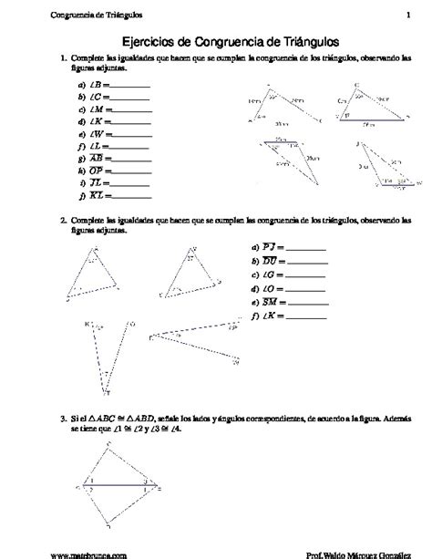 Congruencia de Triángulos Ejercicios de Congruencia de Trí angulos