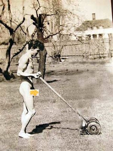 Matted Photograph 5X7 Vintage Naked Man Mowing The Lawn Full Frontal