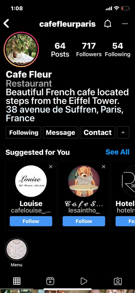 An Iphone Screen Showing The Menu For Cafe Fleur Paris