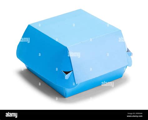 Blue Hamburger Sandwich Box With Copy Space Cut Out On White Stock