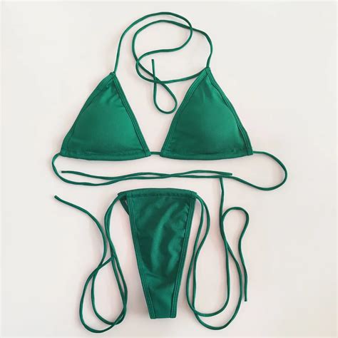 Wholesale Swimsuit Simple Solid Color Triangle Bikini Sexy Tie Up Three Point Beach Bikini