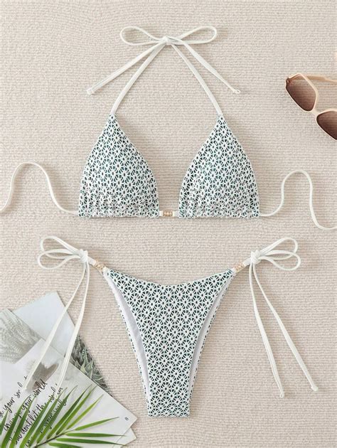 Swim Mod Ditsy Floral Print Halter Triangle Bikini Set Summer SHEIN USA