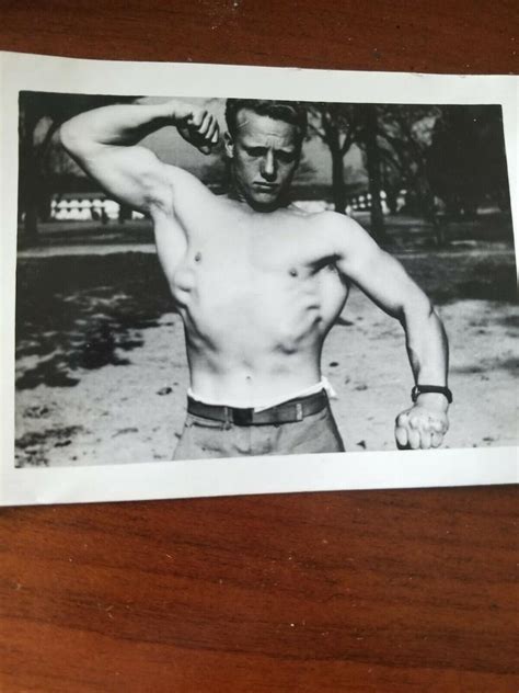 Handsome Shirtless Beefcake Muscle Man Wwii Vintage Gay Snapshot Photo