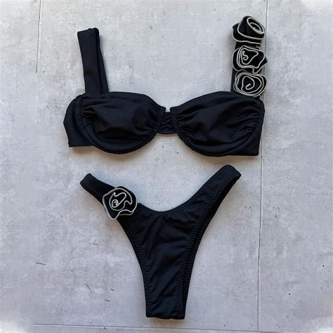 BLTIBY Bikini Set For Women Two Piece Swimsuits Low Rise Solid Colour Spaghetti Straps Tops With