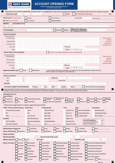 Hdfc Bank Account Opening Form In Pdf Download