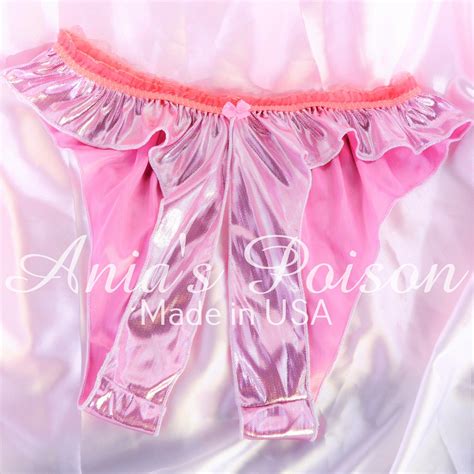 Anias Poison Unisex Open Crotch Crotchless Butterfly Shiny Pink Metallic Foil Panties Lingerie