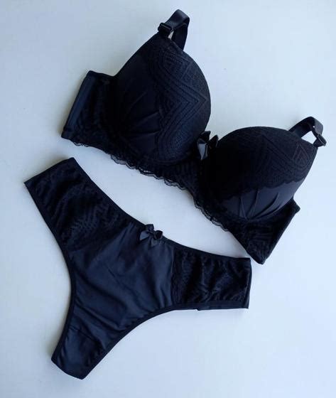 Conjunto lingerie Plus Size Fio Duplo Preto D Lucky Moda Íntima Conjunto de Lingerie