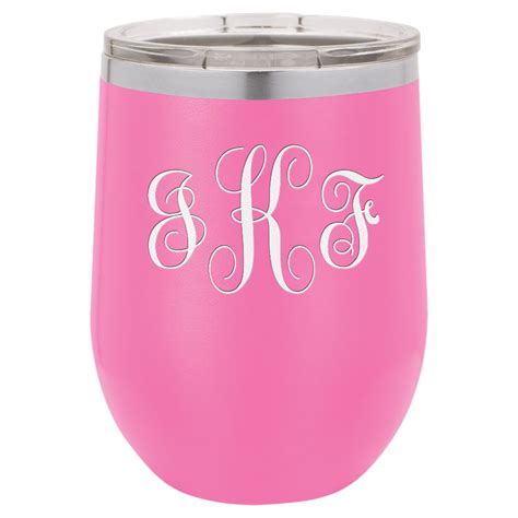 Script Monogram 12 Ounce Pink Insulated Stemless Wine Glass