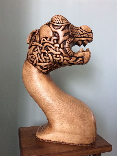 Right Side Completed Viking Dragon Dragon Head Wood Carvings