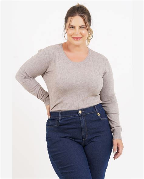 Riachuelo Blusa Plus Size Tricot Java Manga Longa