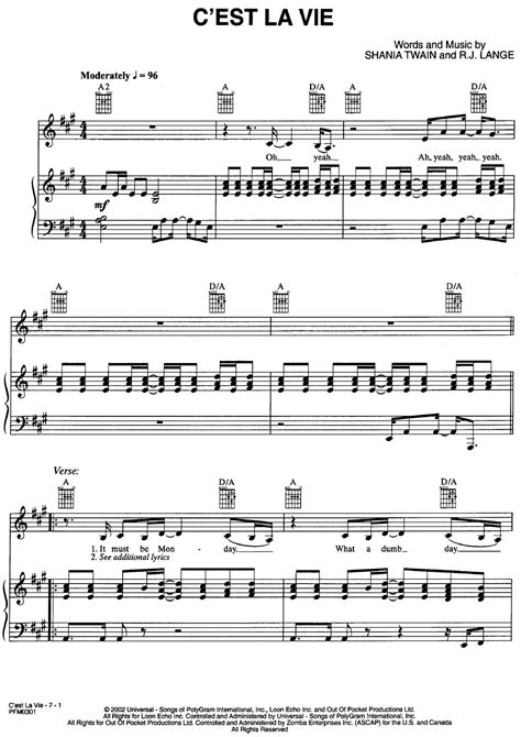 Shania Twain C Est La Vie Sheet Music Pdf Free Score Download ★