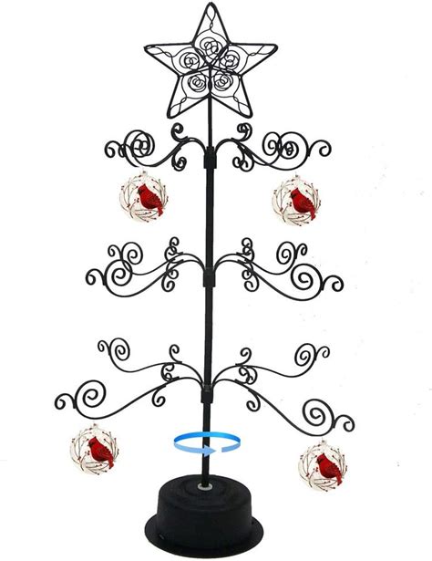 Black HOHIYA Metal Ornament Display Tree Stand Christmas Rotating