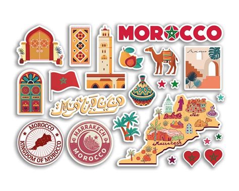 A5 Sticker Sheet Morocco Landmarks Vinyl Stickers Country Map Airport