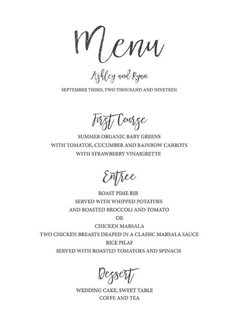 Timeless And Simple Free Printable Wedding Menu Weddingchicks