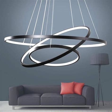 Led Lustre Salon Plafonnier Créatif Rond 3 Cercle Lustre Dimmable Avec