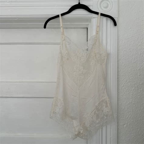 Vintage Intimates Sleepwear Vintage Cream Ivory Lace Floral Lingerie Bodysuit One Piece